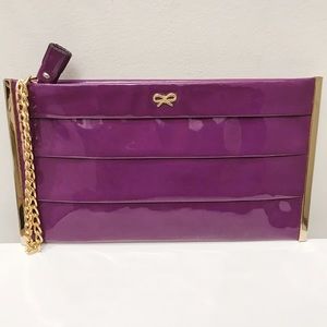 Anya Hindmarch Purple Patent Leather Small Wristlet Clutch Makeup Pouch Bag
